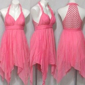 Guess Floral Lace Crochet Trim Dress 4 Twisted Strap Handkerchief Hem Party Chic